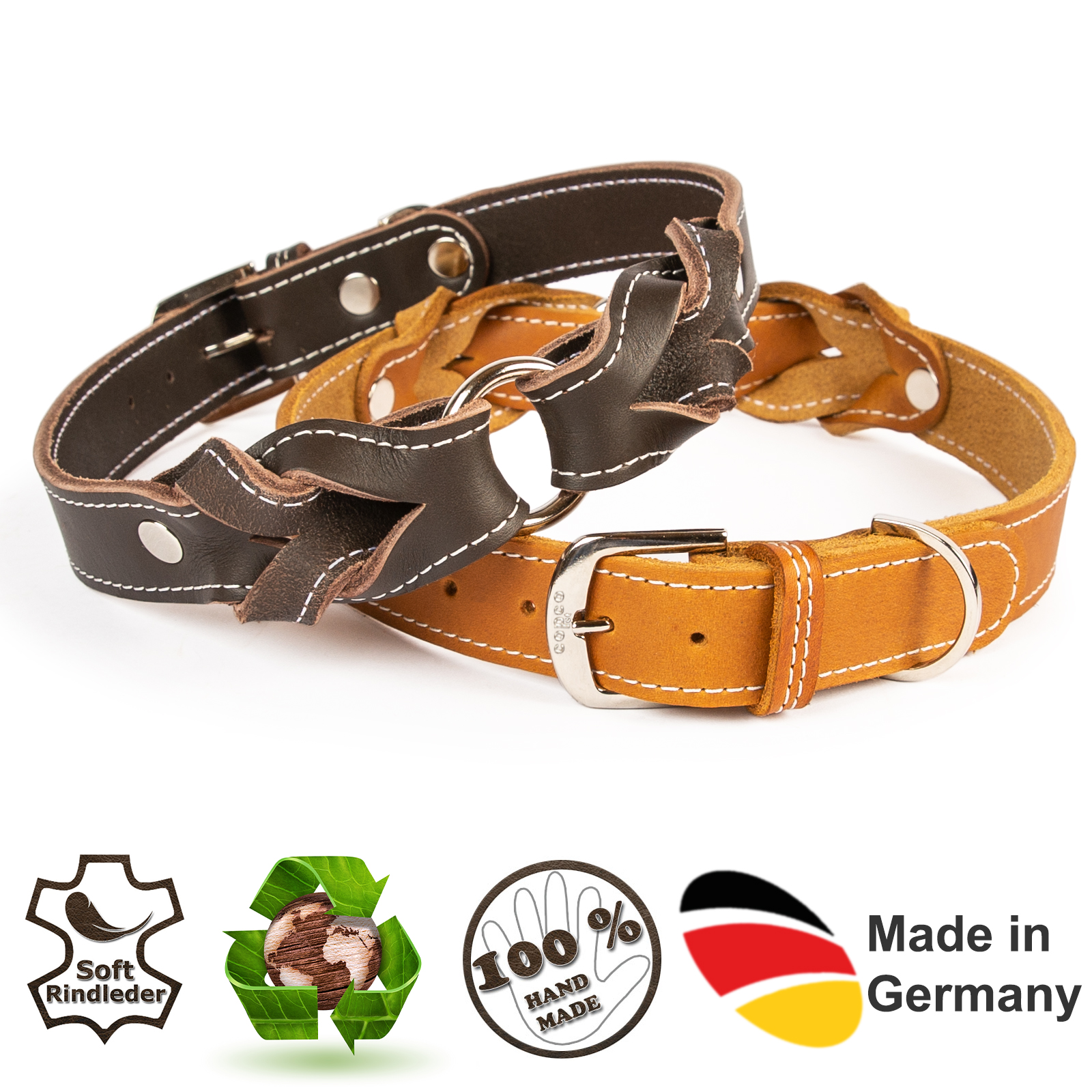 Hundehalsband - Heidi - Verchromt mit Naht Braun 25 - 30 cm 20 mm